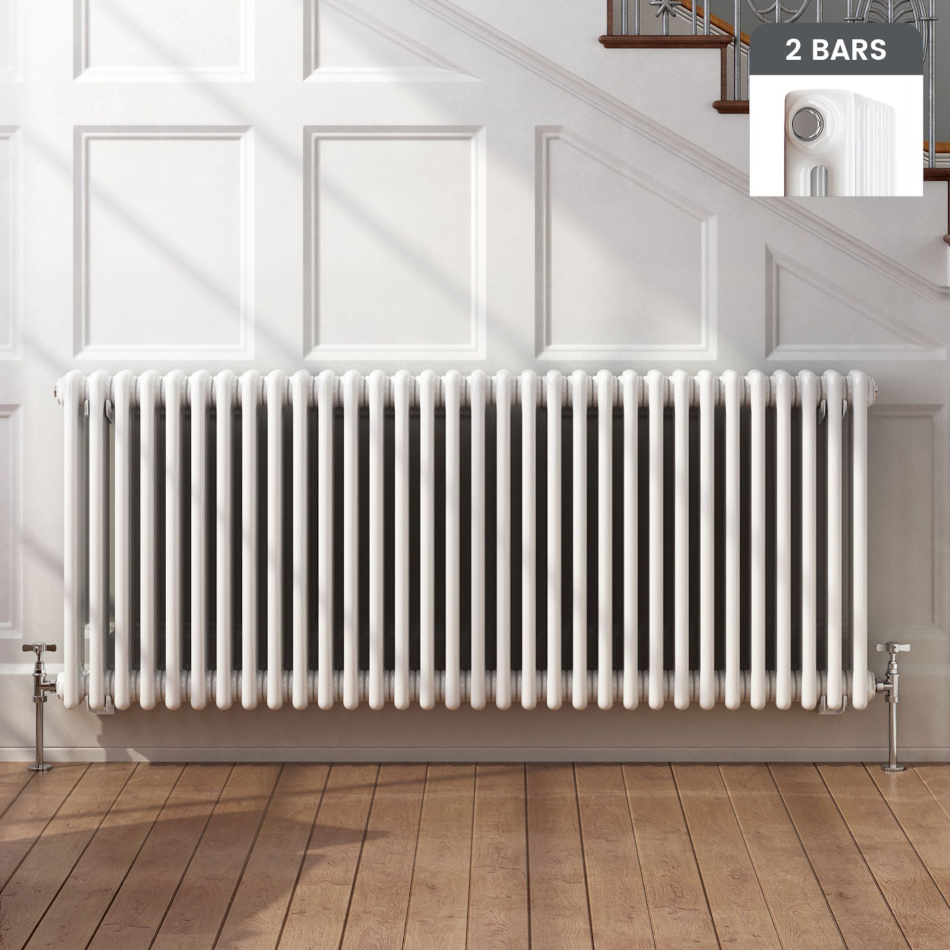 (PT7) 600x1458mm White Double Panel Horizontal Colosseum Traditional Radiator. RRP £569.99. Made