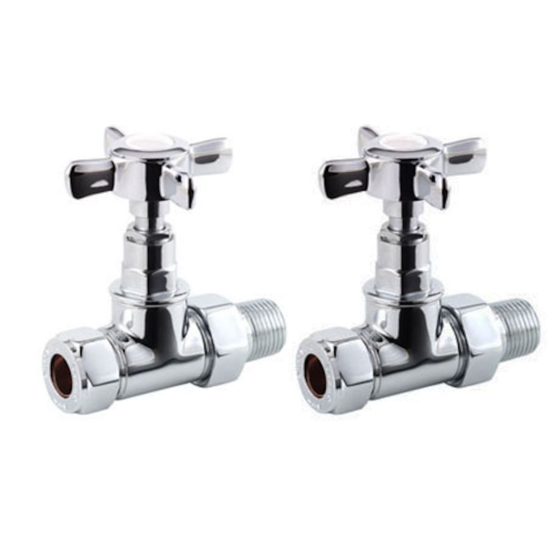 (PT164) 15mm Standard Connection Straight Polished Chrome Radiator Valves Chrome Plated Solid