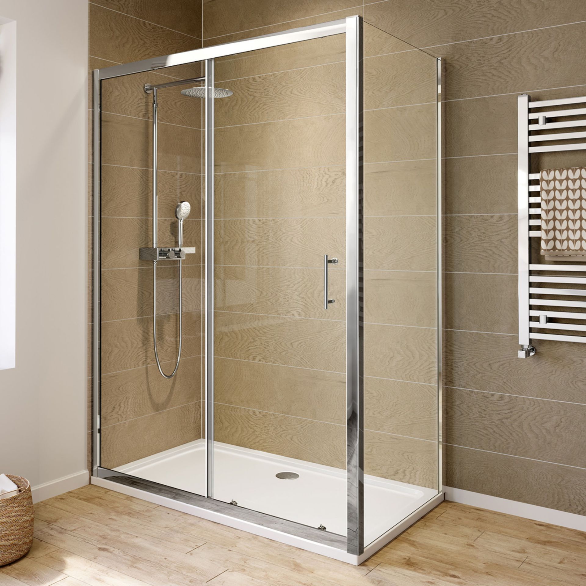 (PT103) 1400x800mm - 6mm - Elements Sliding Door Shower Enclosure. RRP £599.99. 6mm Safety Glass