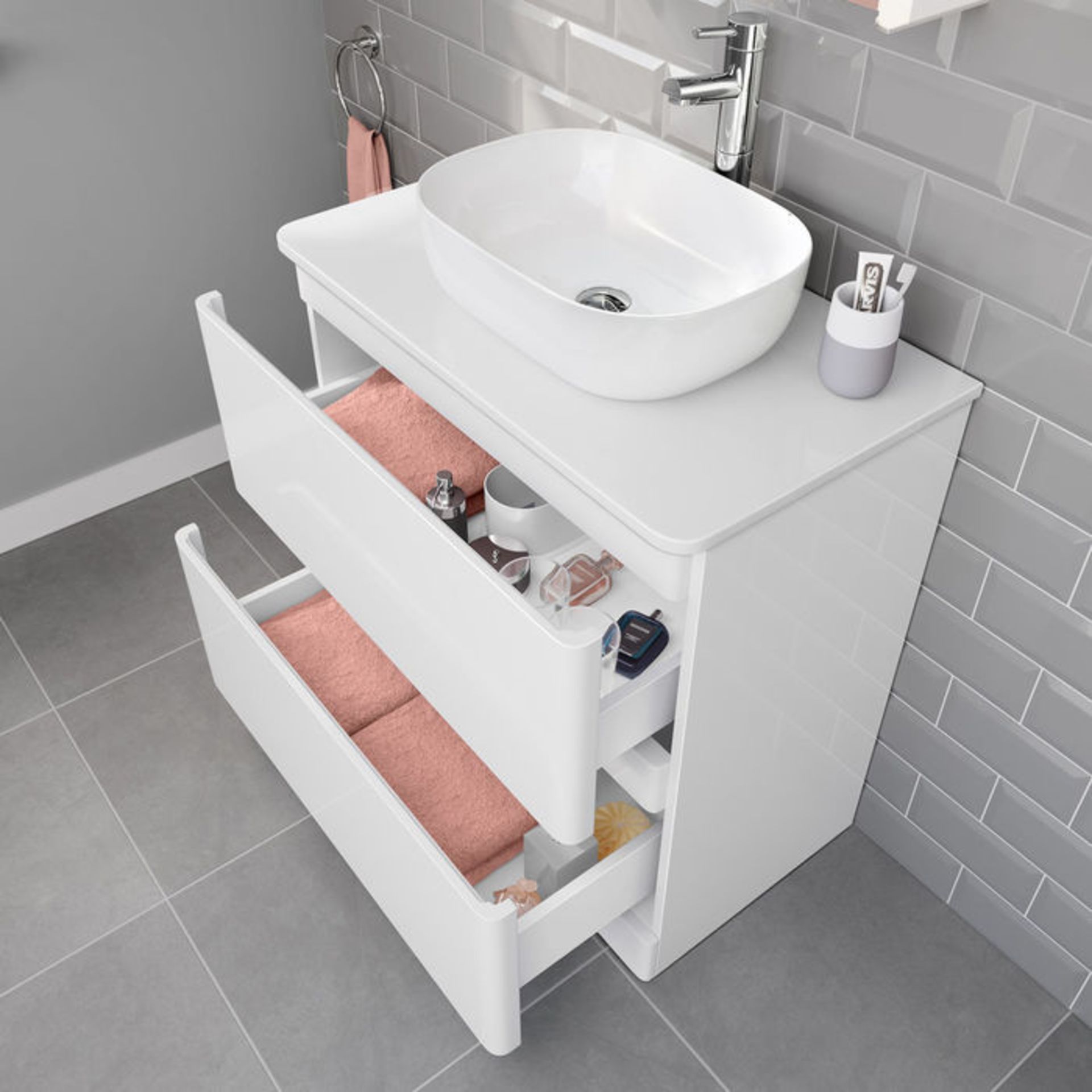 (PT84) 800mm Denver Gloss White Countertop Unit and Colette Basin - Floor Standing. RRP £499.99. - Image 2 of 5