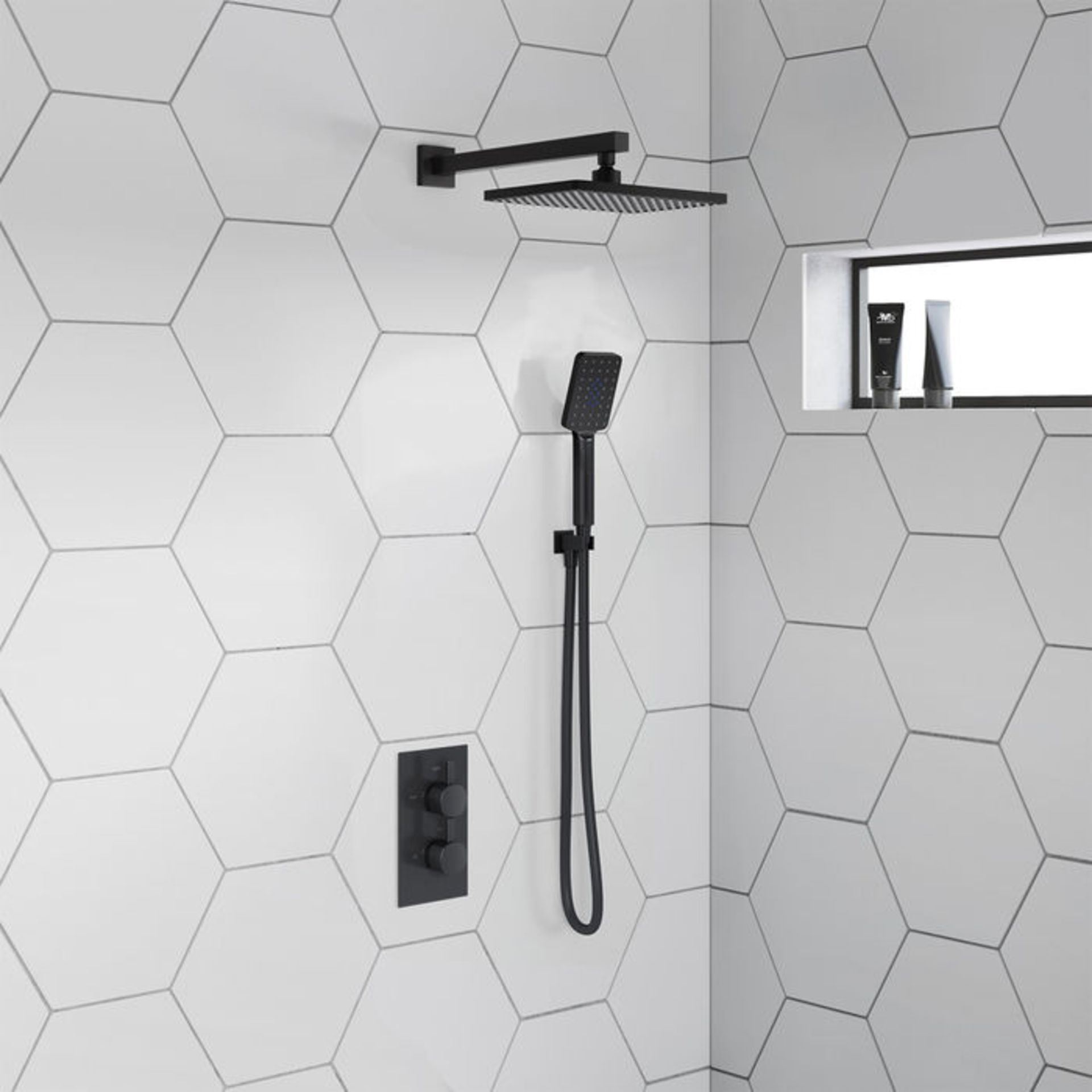 (PT65) Square Concealed Thermostatic Mixer Shower Kit & Large Head, Matte Black. Premium on trend - Image 3 of 5
