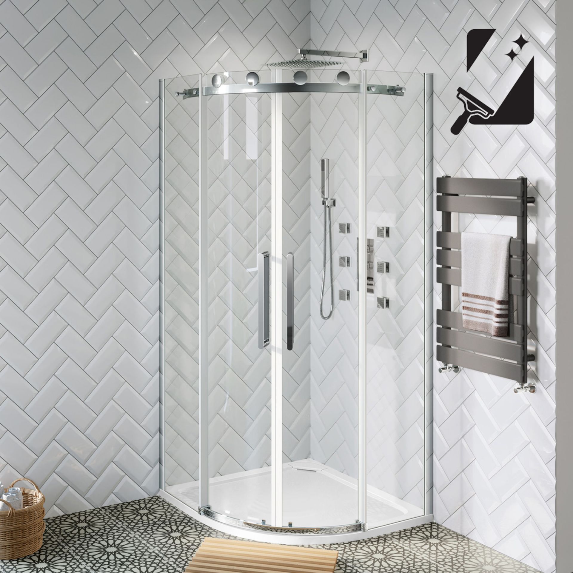 (ND111) 800x800mm - 10mm - Premium Frameless EasyClean Quadrant Shower Enclosure. RRP £499.99.