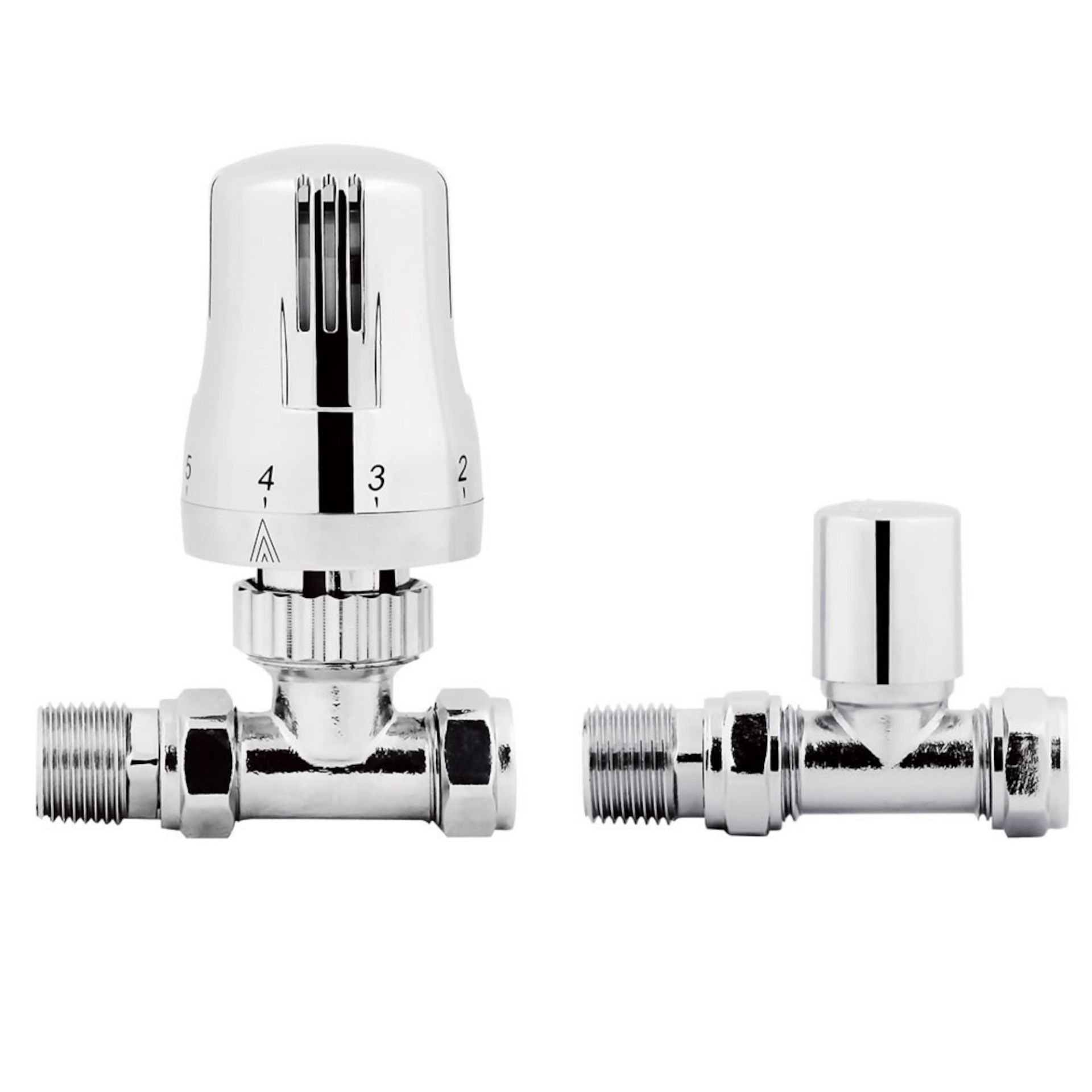 (PT223) 15mm Standard Connection Thermostatic Straight Chrome Radiator Valves Chrome Plated Solid