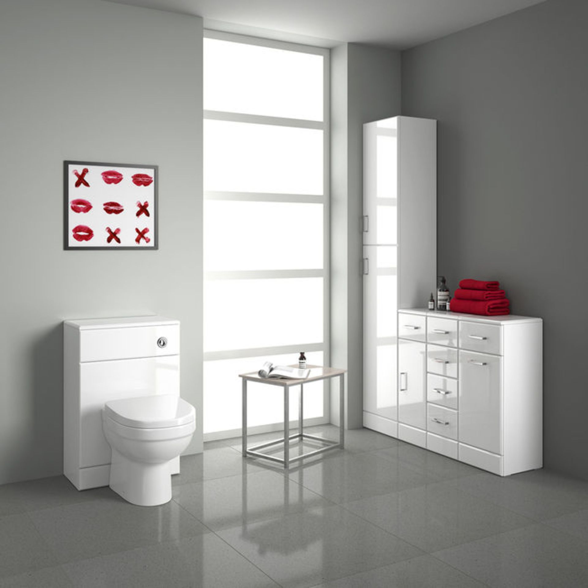 (PT13) 500x300mm Quartz Gloss White Back To Wall Toilet Unit. Pristine gloss white finish Conceals - Image 4 of 5