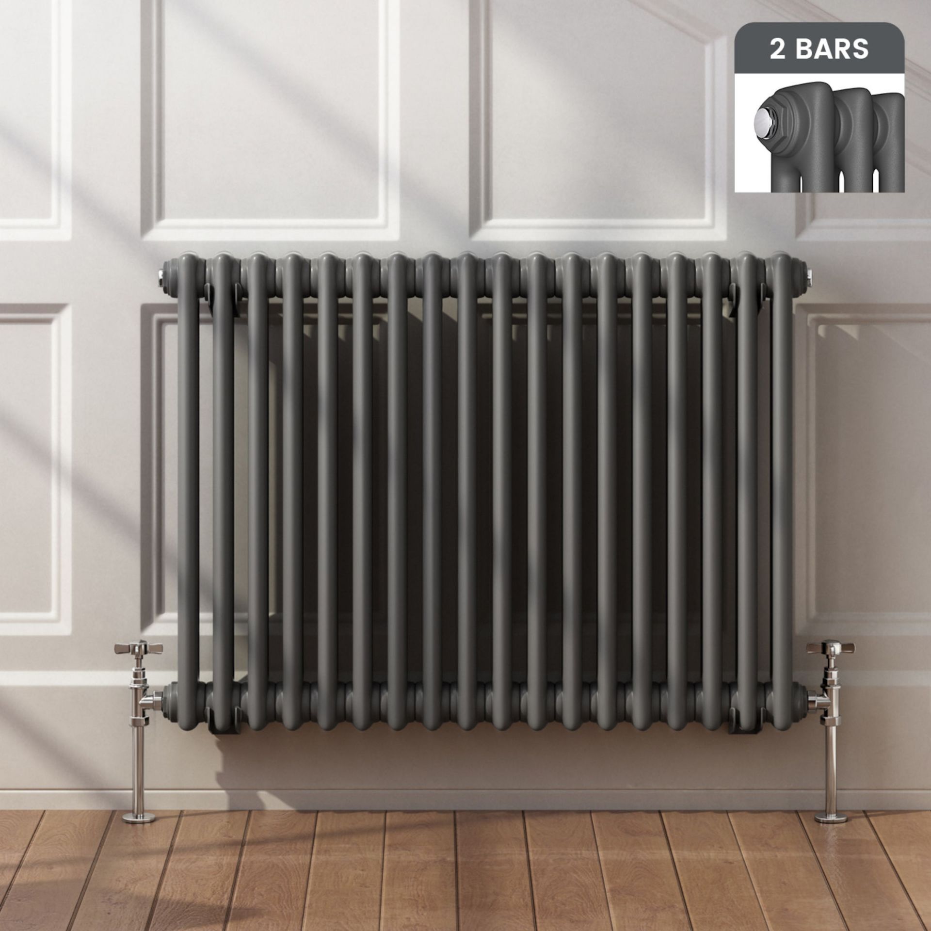 (PT10) 600x828mm Anthracite Double Panel Horizontal Colosseum Traditional Radiator. RRP £439.99.