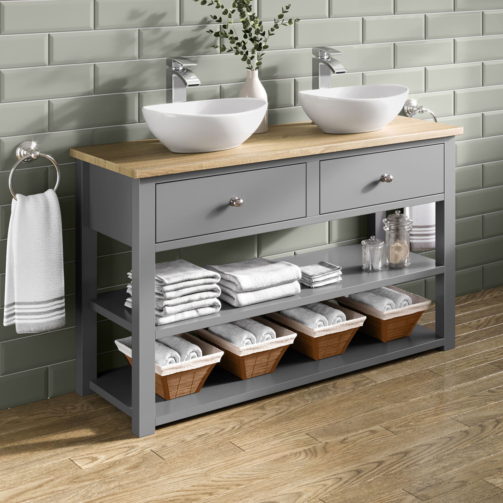 (PT2) Sutton Countertop Vanity Unit and Double Camila Basin. RRP £1,869.99. Comes complete with