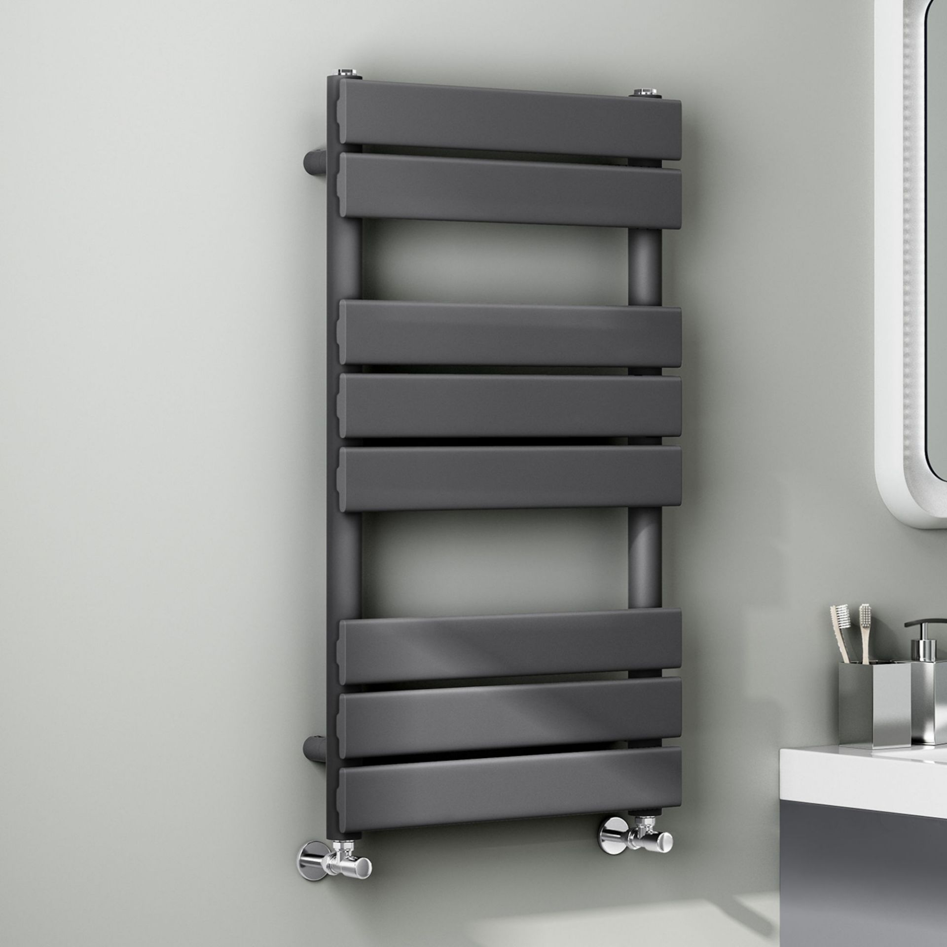 (XS320) 800x450mm Anthracite Flat Panel Ladder Towel Radiator. Made with low carbon steel,