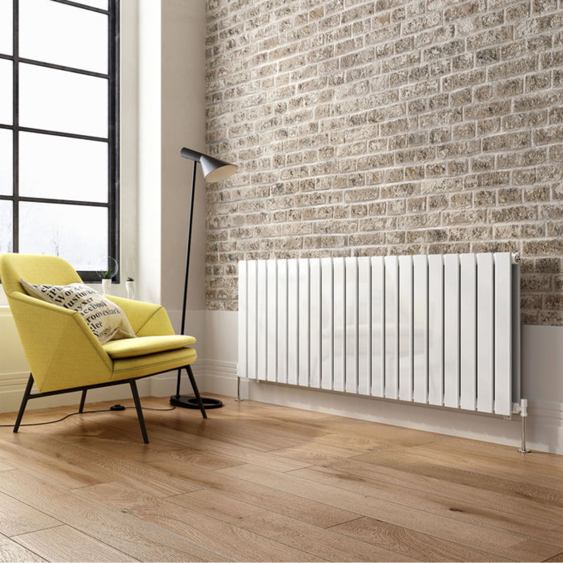 (PT8) 600x1596mm Gloss White Double Flat Panel Horizontal Radiator. RRP £499.99. Engineered under - Image 3 of 5