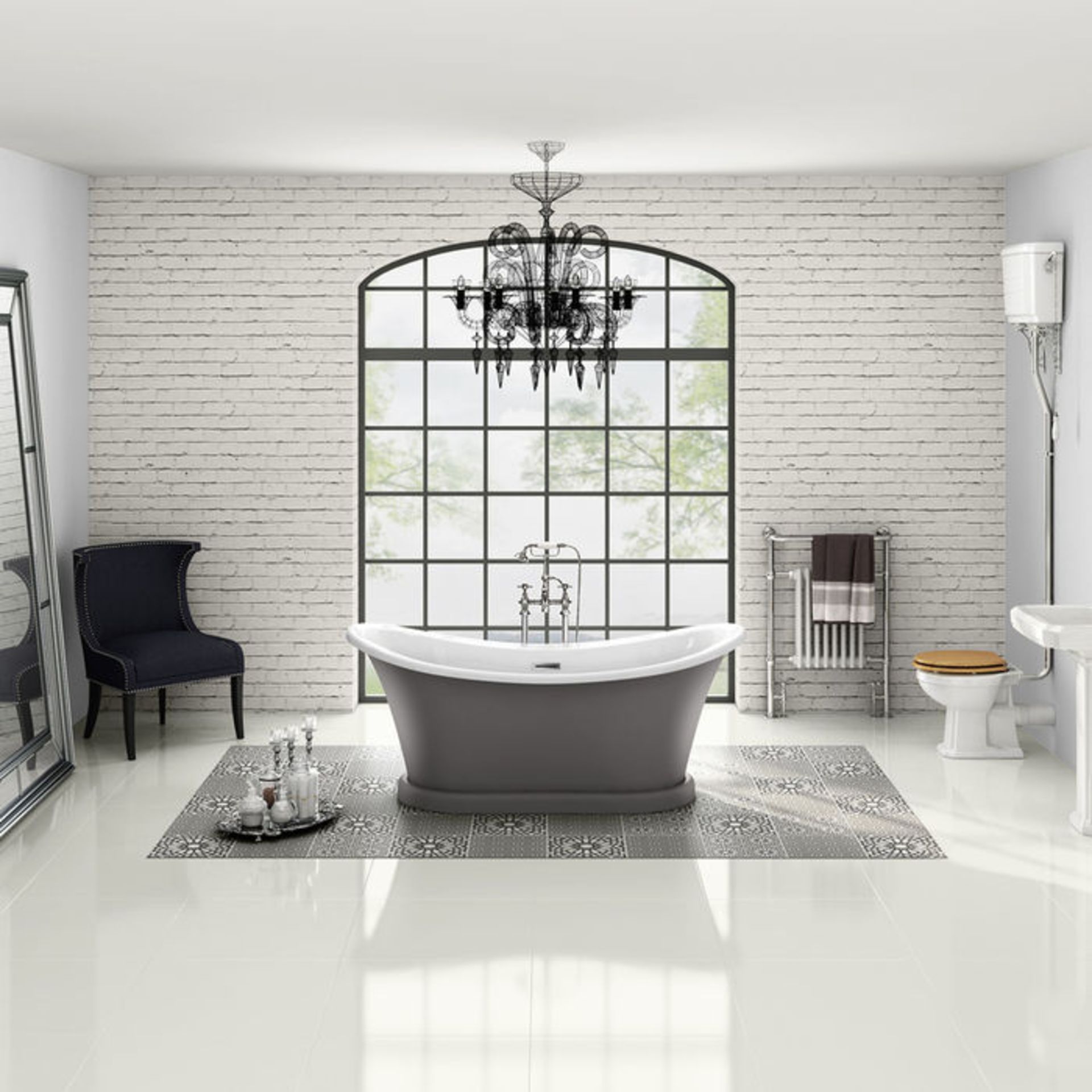 (XS3) 1700mm York Grey Bathtub. Victorian inspired bath Stunning Matte Earl Grey finish Double ended - Image 3 of 6