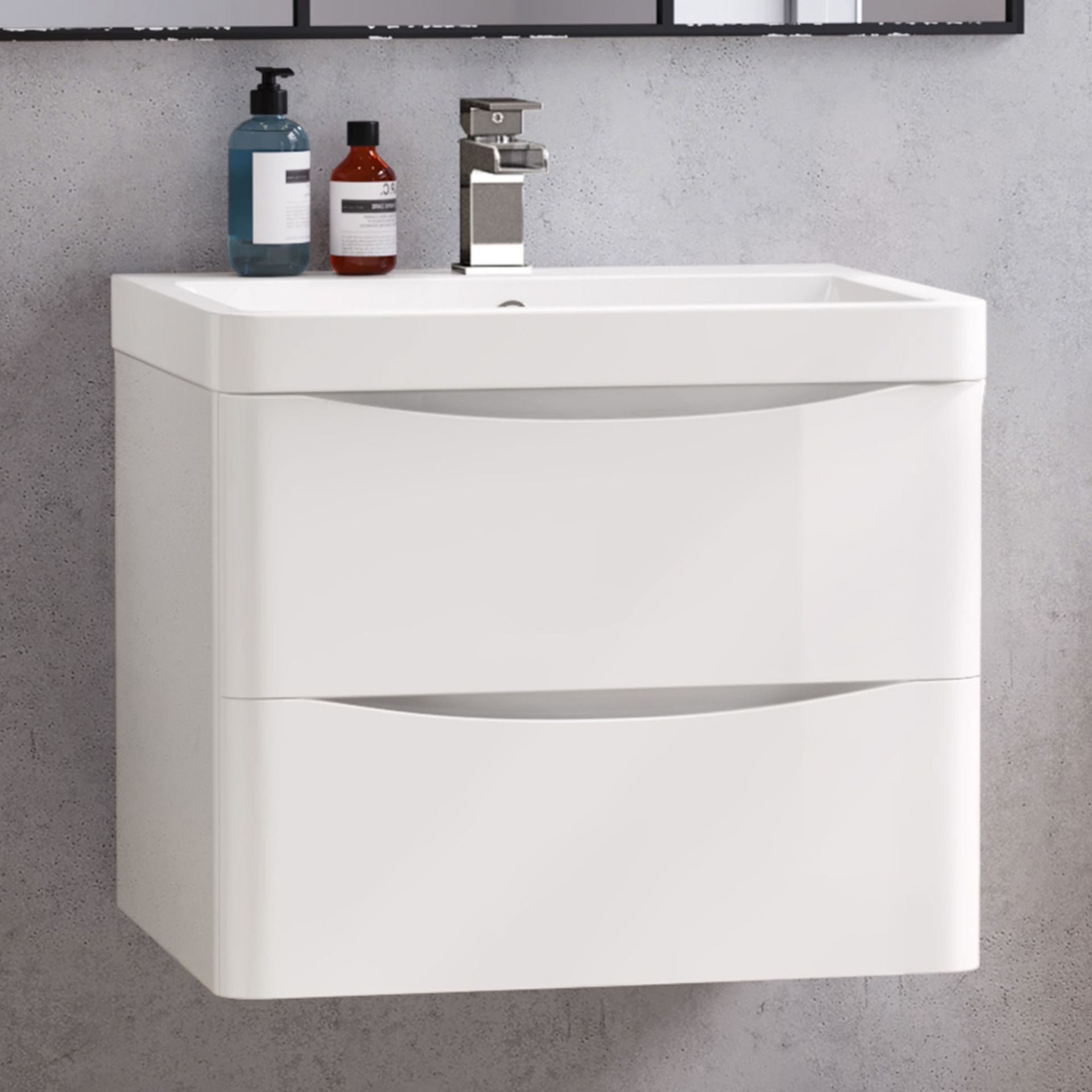 (PT14) 600mm Austin II Gloss White Built In Basin Drawer Unit - Wall Hung. RRP £499.99. Comes