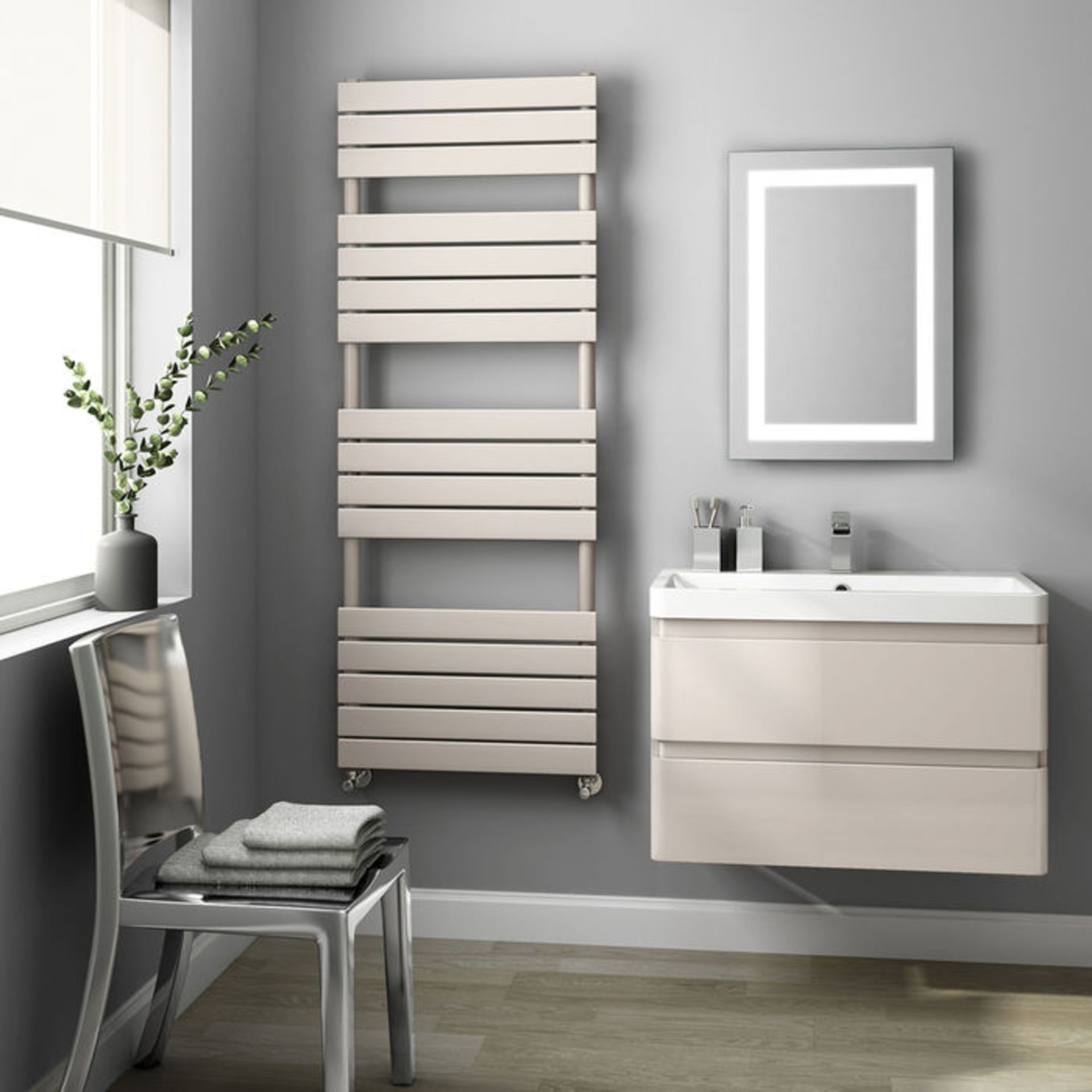 (ED14) 1600x600mm Latte Flat Panel Ladder Towel Radiator. Made from high quality low carbon steel. - Image 2 of 3