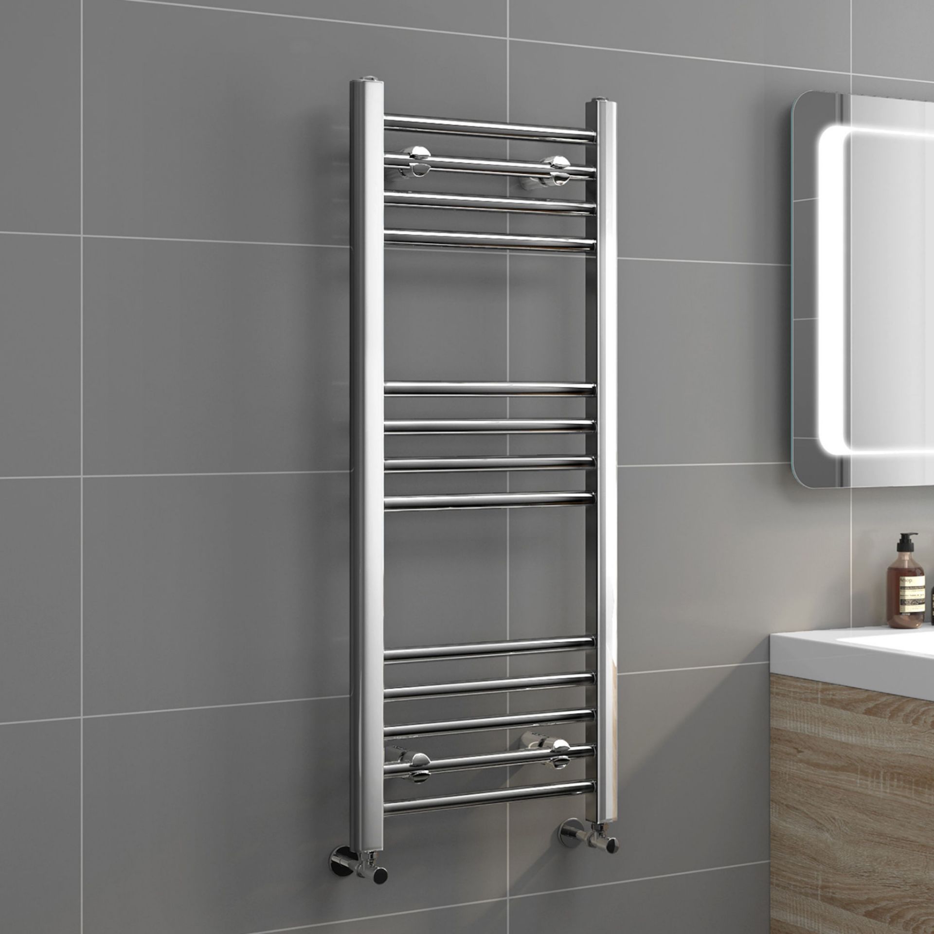 (PT51) 1000x400mm - 20mm Tubes - Chrome Heated Straight Rail Ladder Towel Radiator. Made from chrome