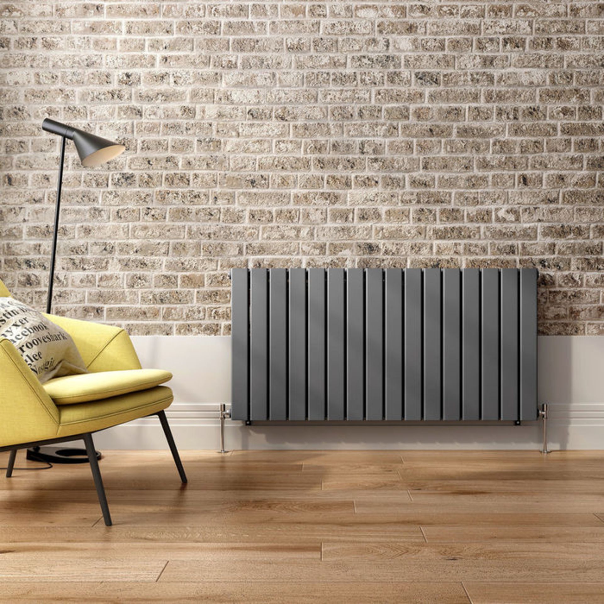 (PT57) 600x1210mm Anthracite Double Flat Panel Horizontal Radiator. RRP £549.99. Made with low - Image 3 of 6