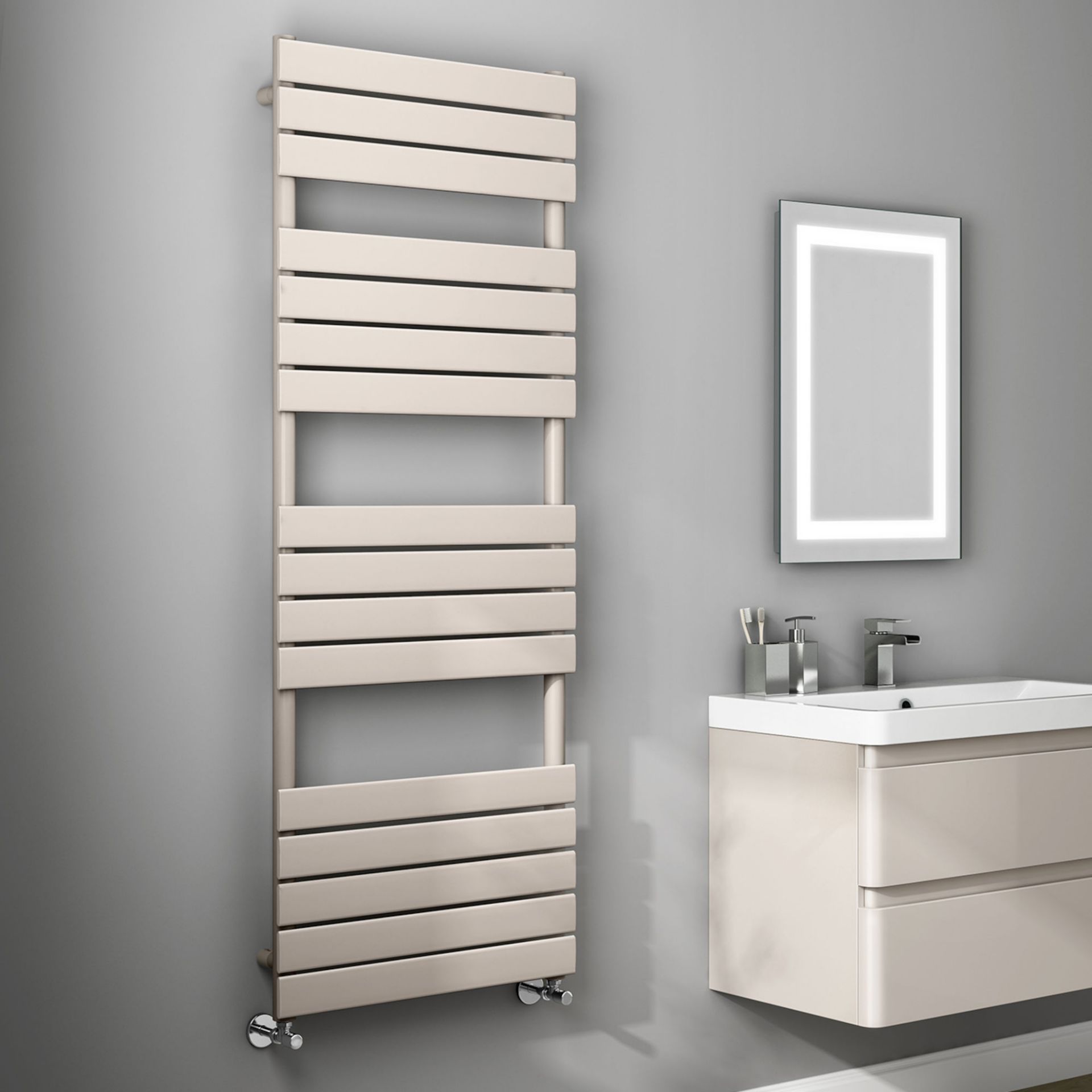 (ED14) 1600x600mm Latte Flat Panel Ladder Towel Radiator. Made from high quality low carbon steel.