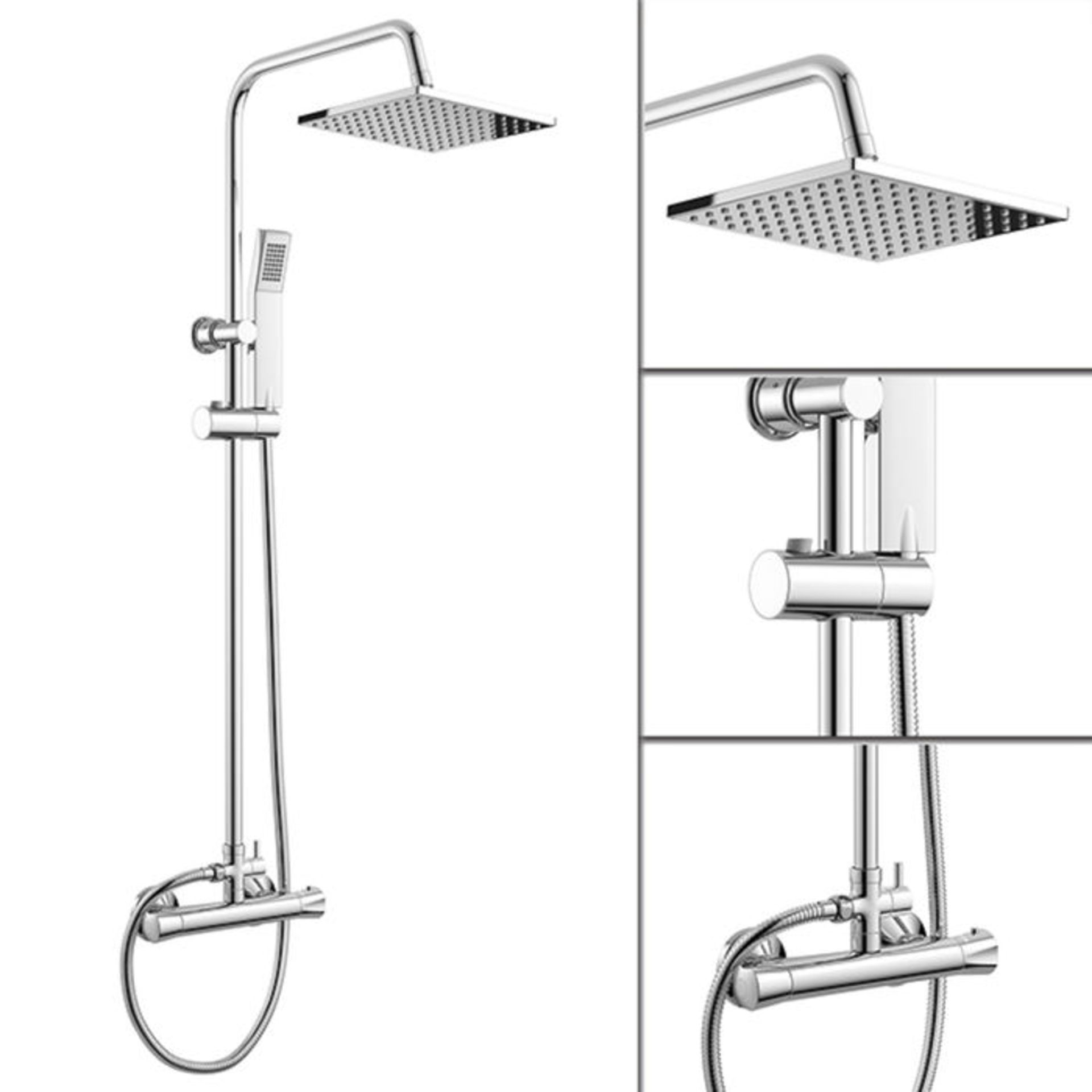 (ED80) Essentials Range - Square Exposed Thermostatic Shower Kit & Head. Curved features and