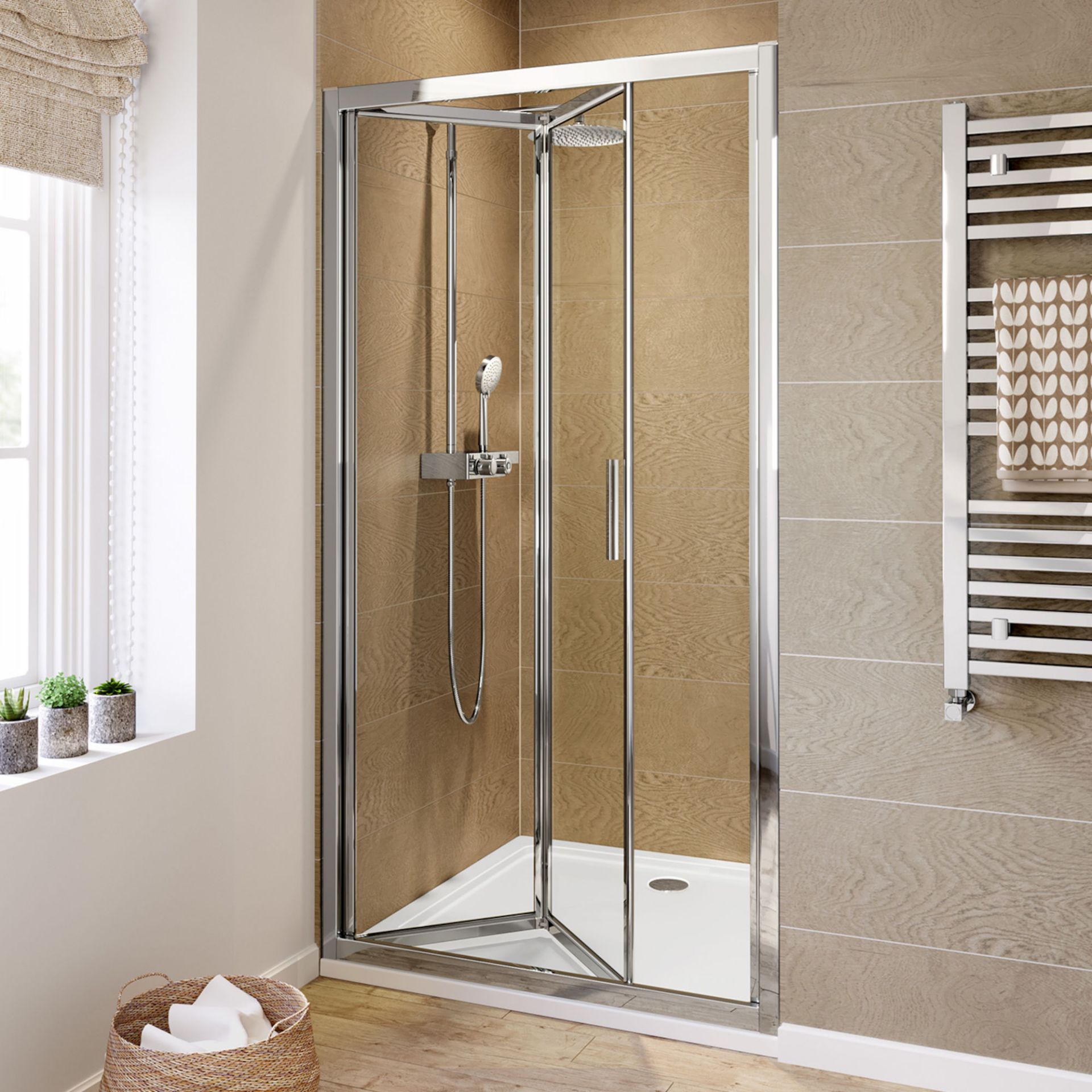 (XS307) 1000mm - 6mm - Elements EasyClean Bifold Shower Door. RRP £299.99. 6mm Safety Glass -