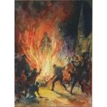Original Signed Watercolour "The Bonfire" by Scottish Artist Alex Muir