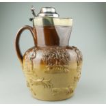 Antique Salt Glazed Stoneware Harvest Beer Jug C.19thC