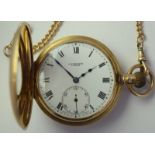J.W.Benson Of London. 9ct Gold Half Hunter Pocket Watch & Double Albert Chain