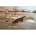 "Fox In Winter" Large Original Signed Oil Painting By Scottish Artist Peter Munro
