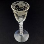 18th Century Opaque Air Twist Jacobite Design. Genuine Cordial Glass
