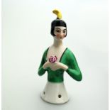 Signed, Antique Porcelain A W Goebel Art Deco Flapper Girl Half Doll C.1920's