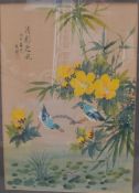 Japanese Art On Silk Of Birds NO RESERVE!