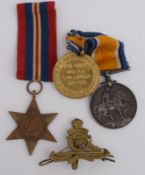 Set Of Three British Medals And One Artillery Cap Badge