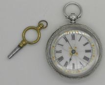 Porcelain Dial Silver Pocket Watch With Key