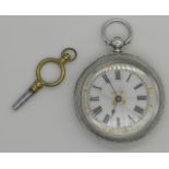 Porcelain Dial Silver Pocket Watch With Key