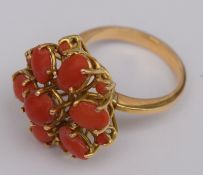Impressive Lady's 18ct Gold And Coral Ring