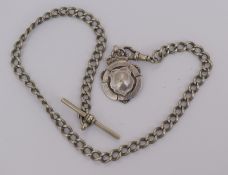 Silver Albert Chain With Single Fob Pendant