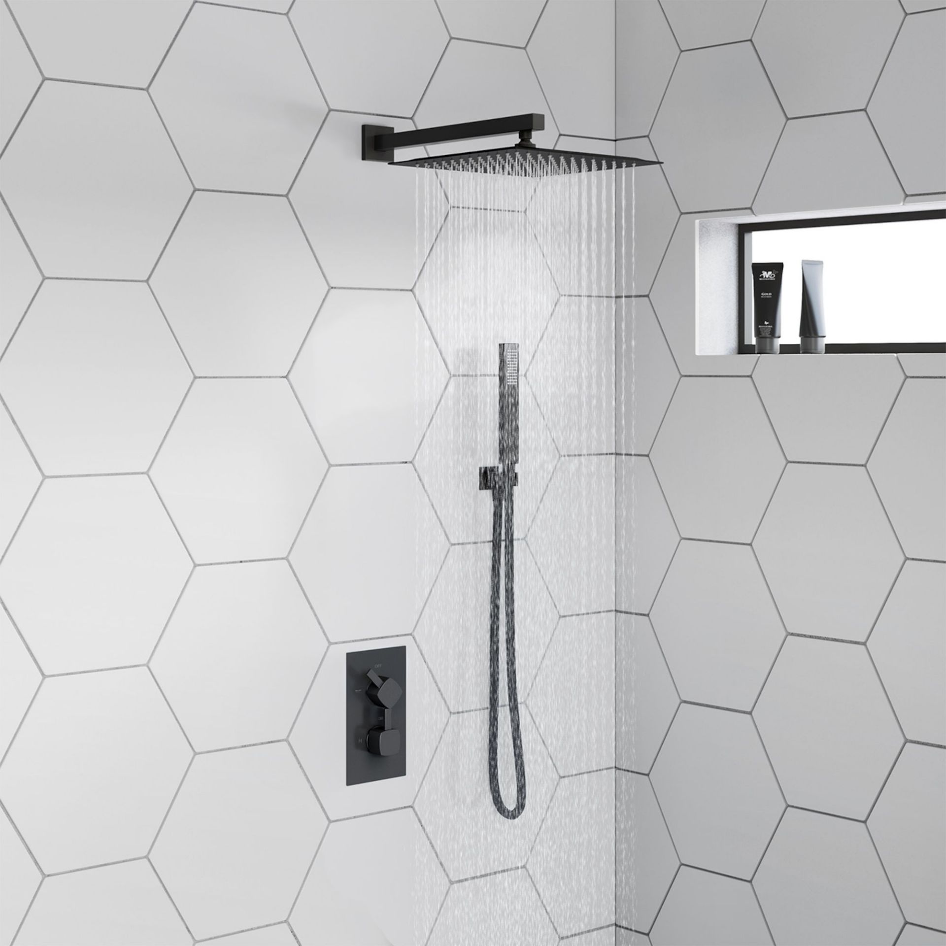 (ZL38) Matte Black Square Concealed Thermostatic Mixer Shower Kit & Large Head. RRP £474.99.