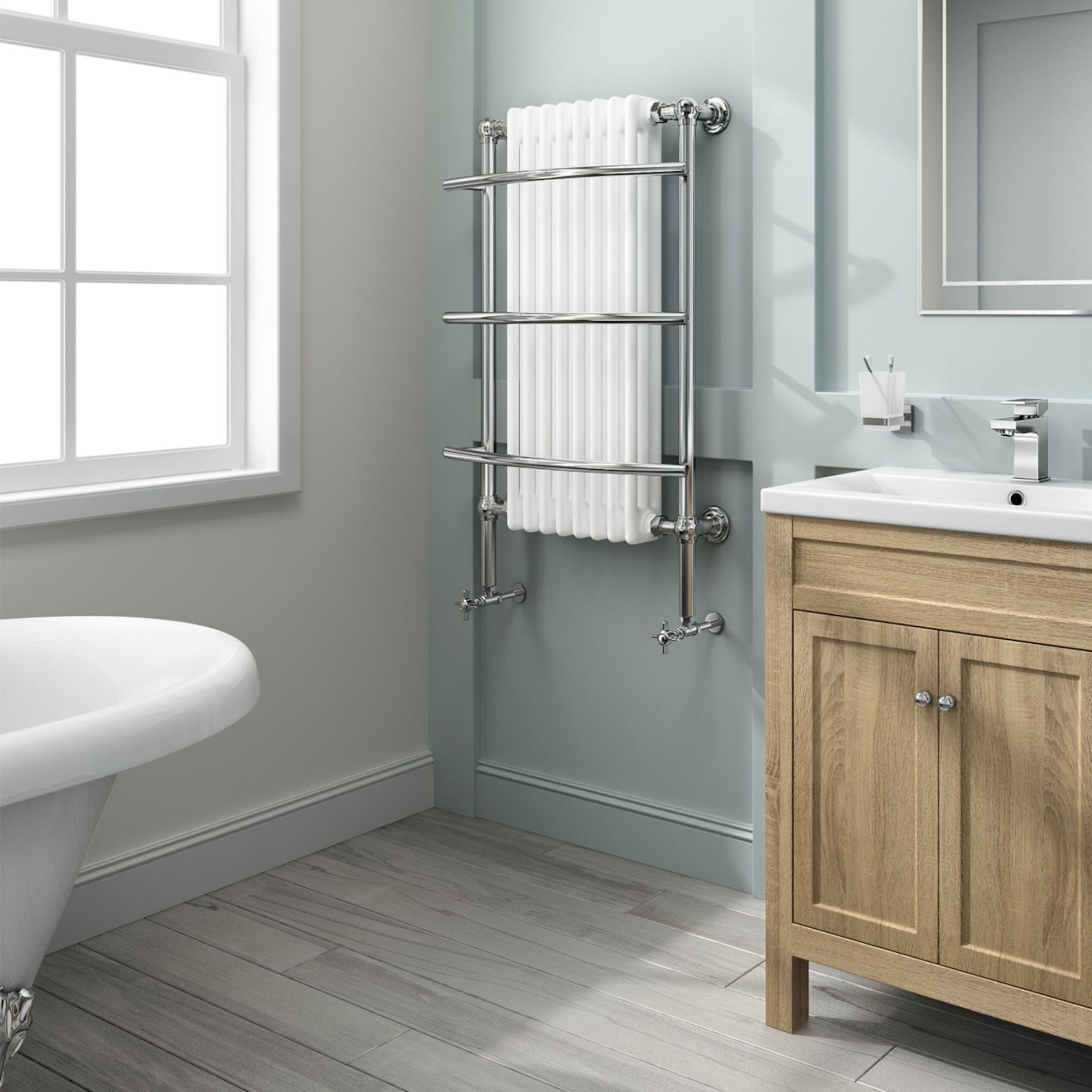(ZL12) 1000x635mm Traditional White Wall Mounted Towel Rail Radiator - Cambridge. RRP £399.95. - Image 2 of 3