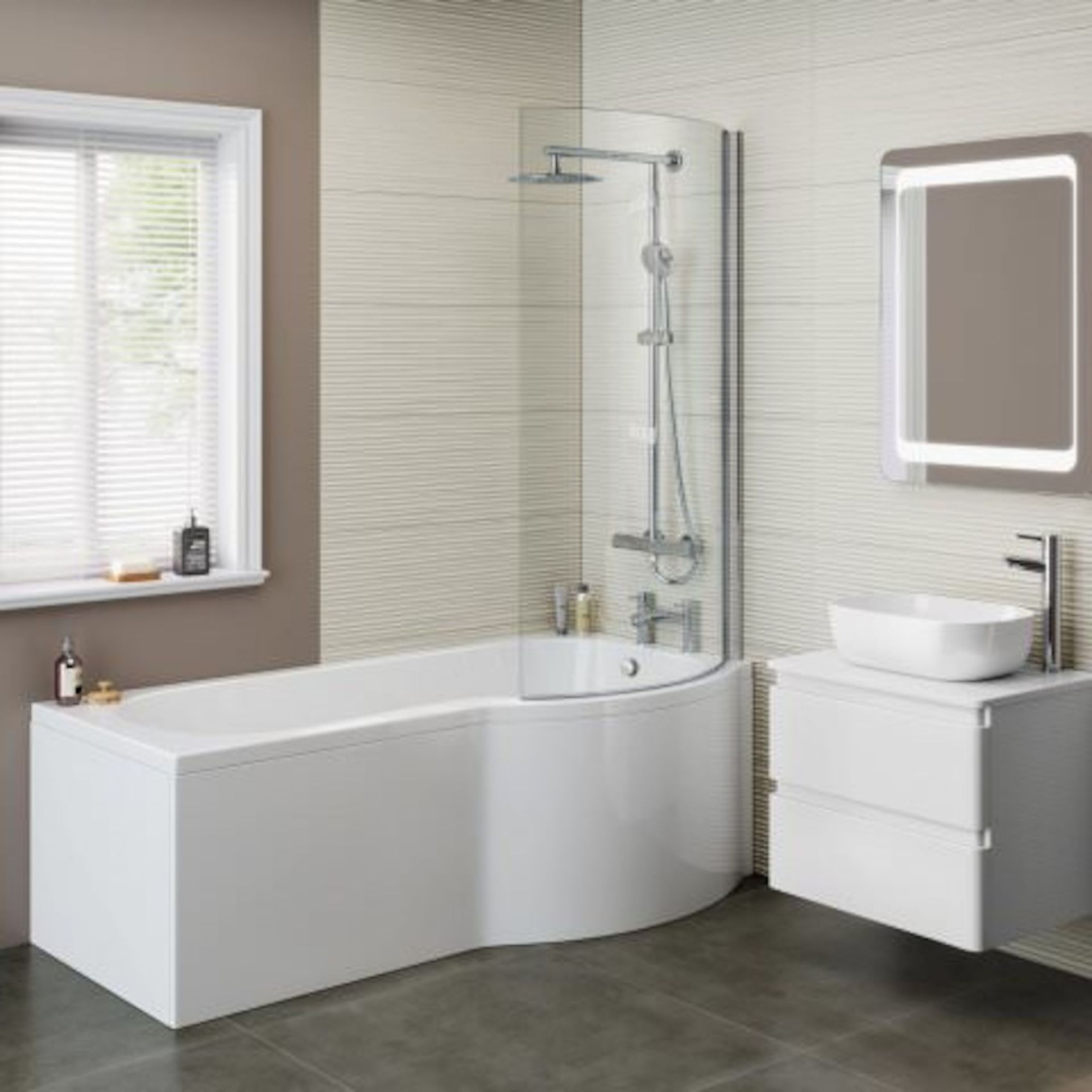 (ZL13) 1600x850mm - Right Hand P-Shaped Bath with Screen & Front Panel (Excludes End Panel). RRP £