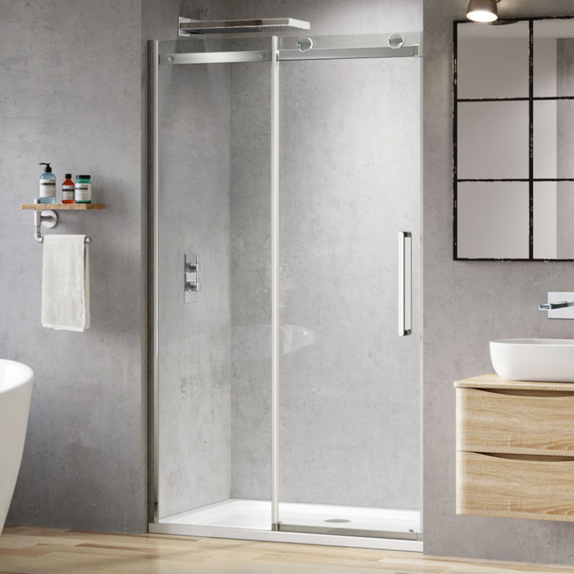 (ZL22) 1100mm - 8mm Designer Frameless EasyClean Sliding Shower Door . RRP £363.99. 8mm EasyClean - Image 2 of 4