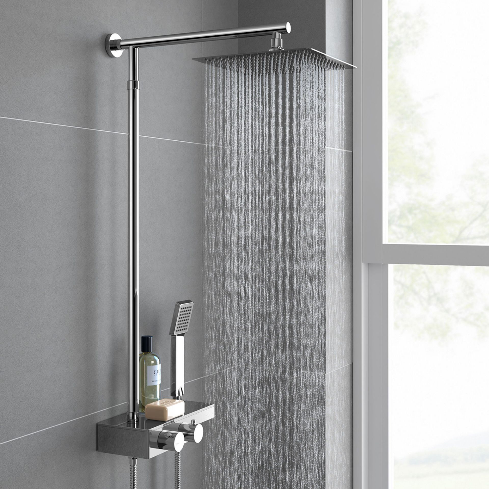 (ZL209) Square Exposed Thermostatic Shower Shelf, Kit & Large Head. RRP £349.99. Style meets