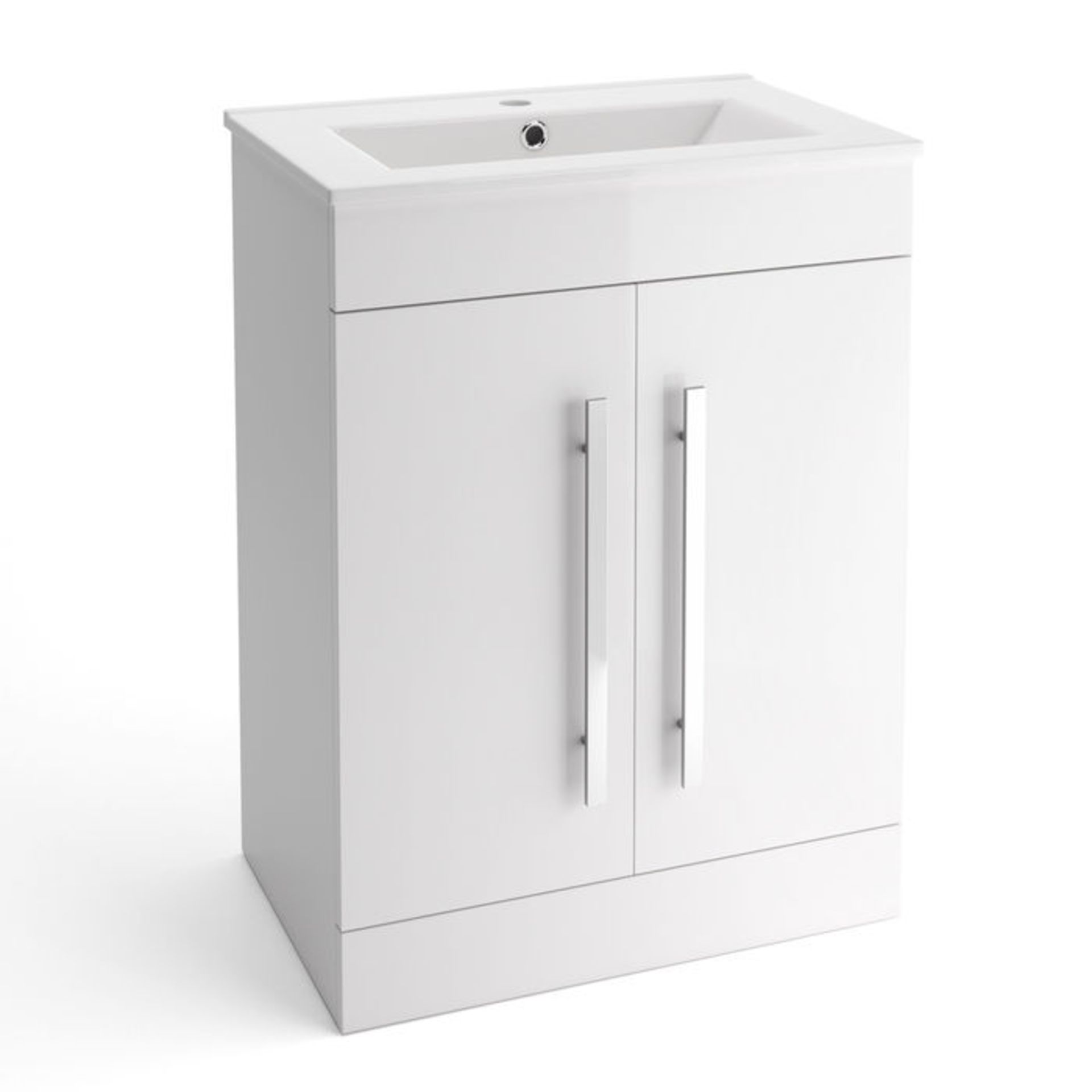 (JM29) 600mm Avon High Gloss White Basin Cabinet - Floor Standing. RRP £499.99. Comes complete - Image 5 of 5