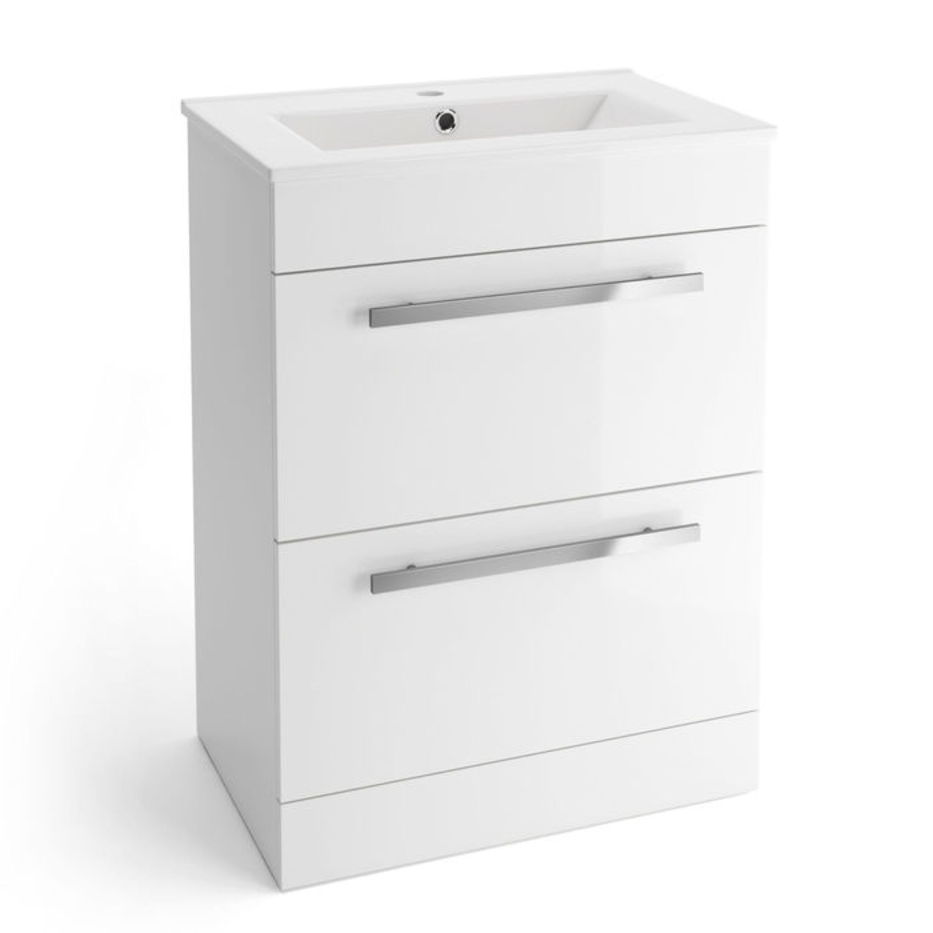 (JM31) 600mm Avon High Gloss White Double Drawer Basin Cabinet - Floor Standing. RRP £499.99. - Image 5 of 5