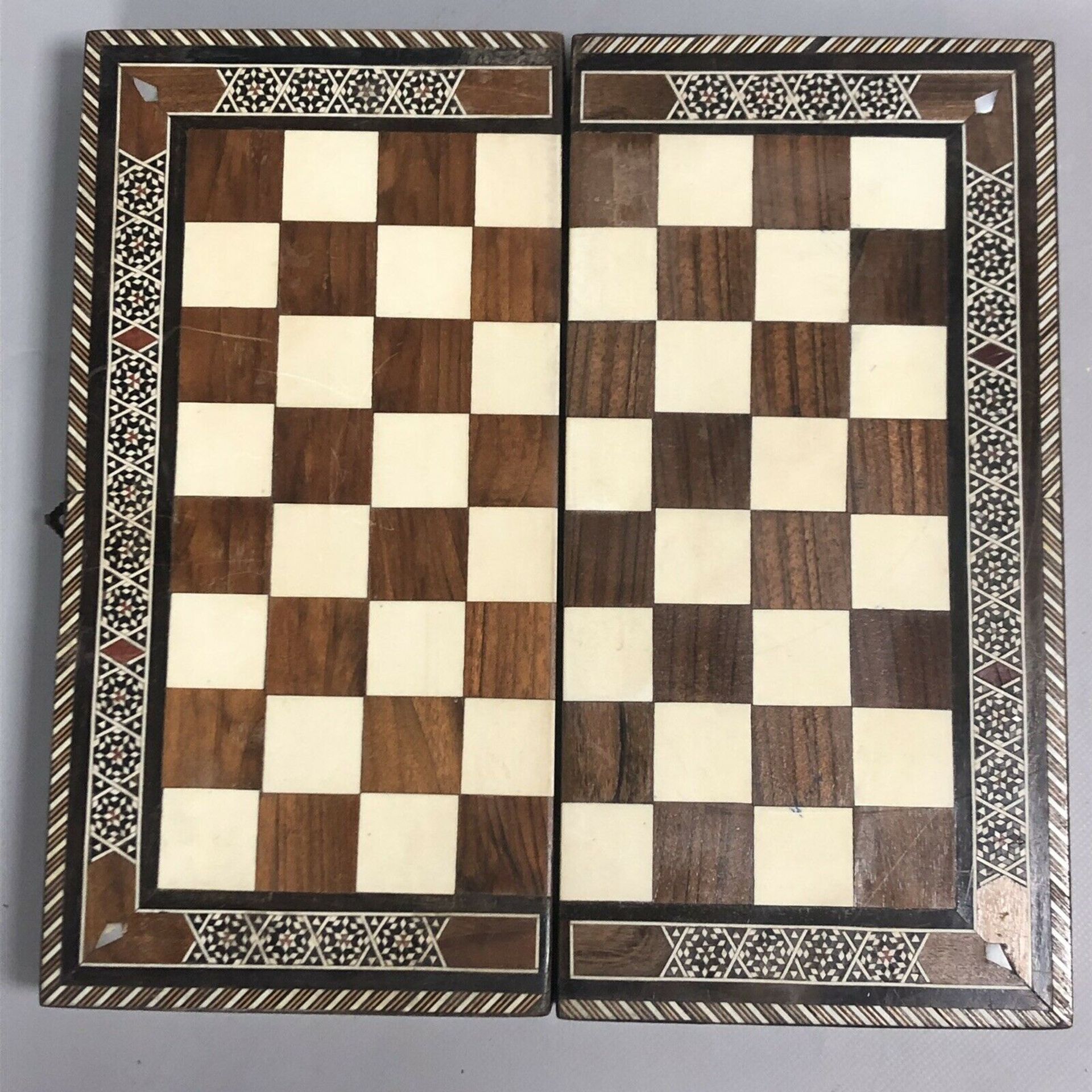 Lovely Antique Syrian Marquetry Mosaic Inlaid Folding Chess Box Backgammon Box - Image 2 of 8