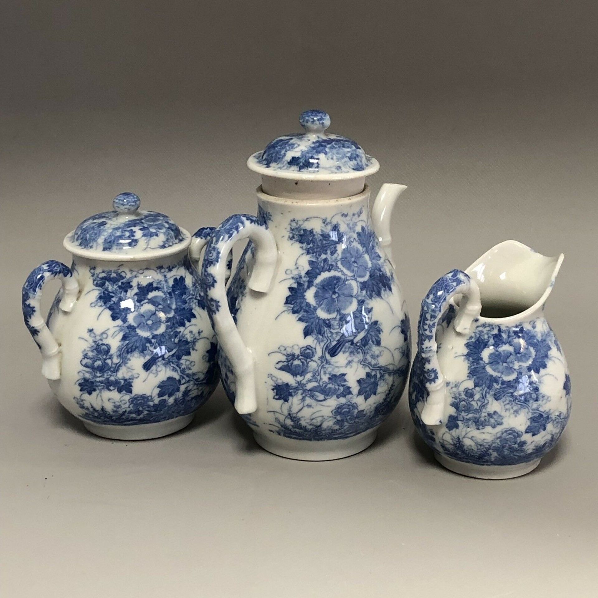 Japanese Meiji Seto Ware Blue & White Porcelain Three Piece Bachelor's Tea Set - Image 2 of 11