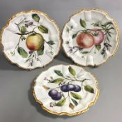 3 antique Continental pottery plates with hand painted fruits Faience Delft?