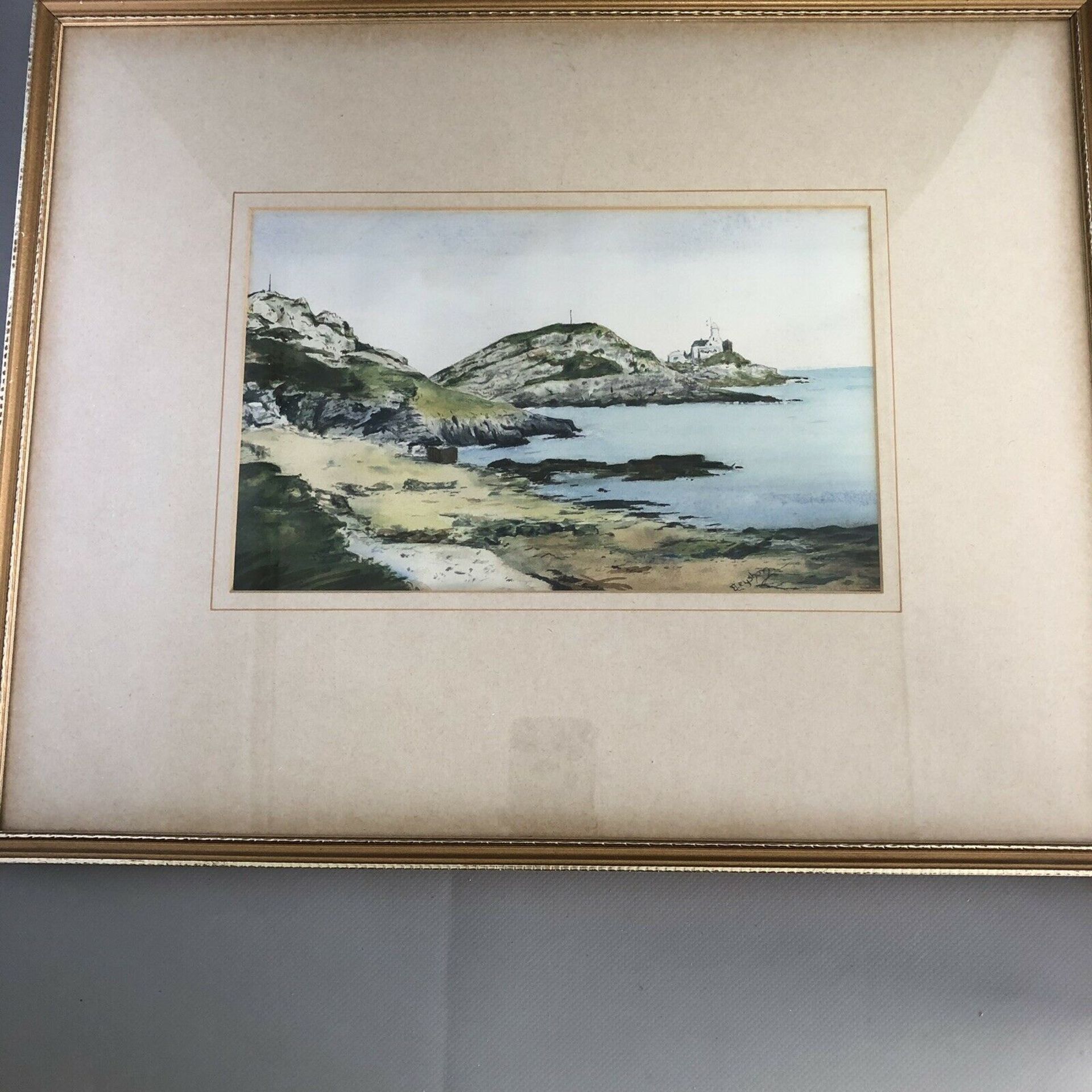 Original Signed Watercolour Painting Mumbles Lighthouse Swansea E Leyshon 1920s