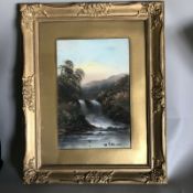 Original Signed Antique 19th C. Oil on Board Painting Signed W COLLINS Waterfall