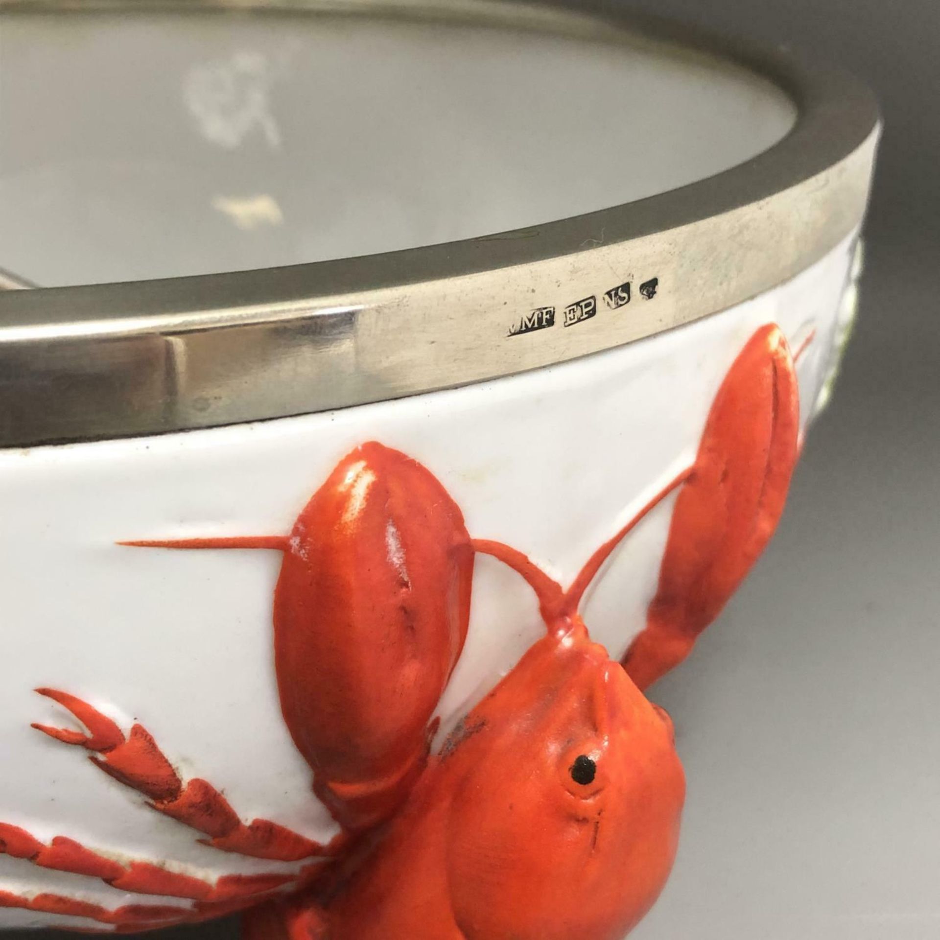An Art Nouveau / Jugendstil WMF EPNS Rimmed Lobster Bowl with Claw Servers - Image 4 of 8