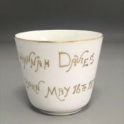 Antique 19th Century porcelain cup - named HANNAH DAVIES Born May 16th 1879