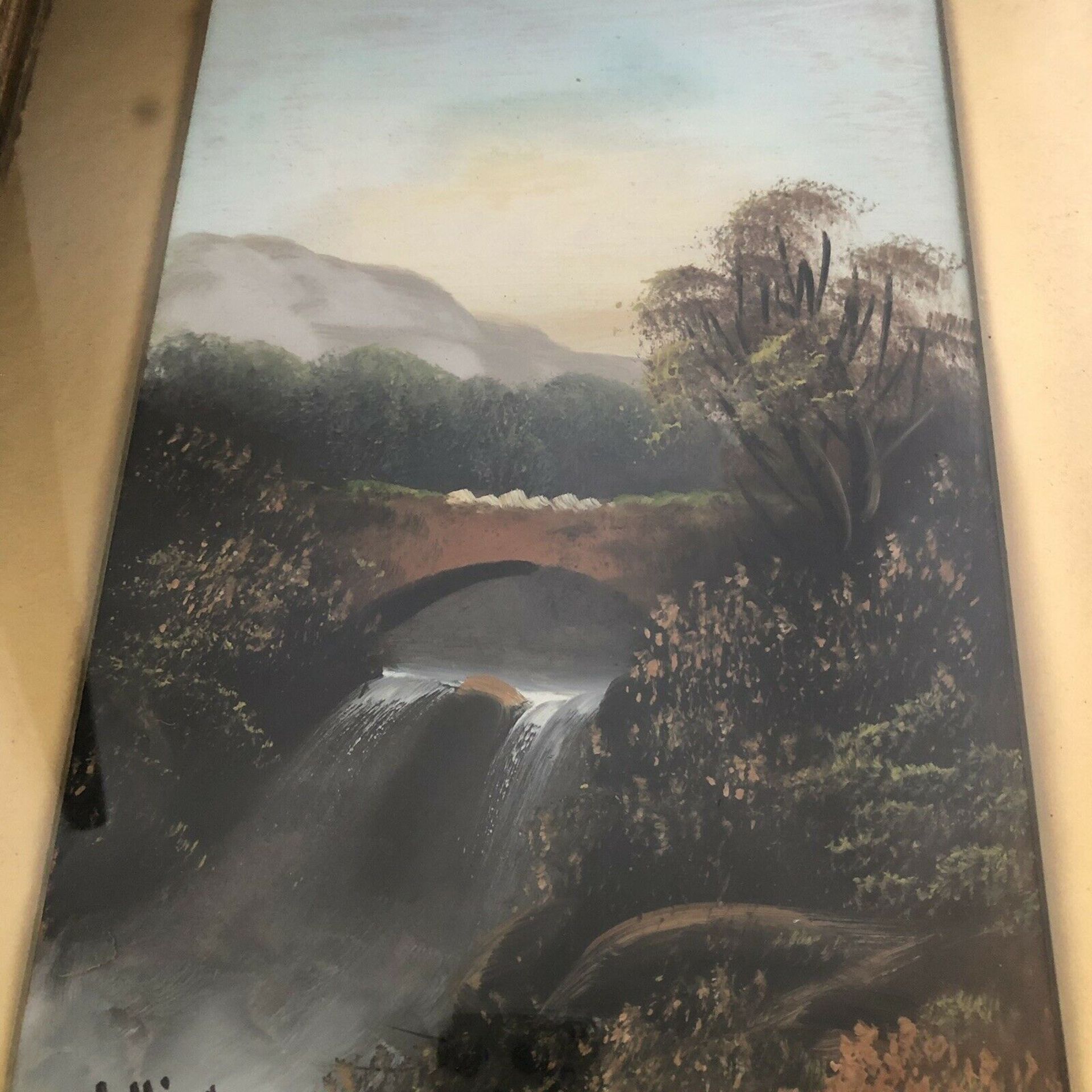 Original Signed Antique 19th C. Oil on Board Painting Signed W COLLINS Waterfall - Image 4 of 9