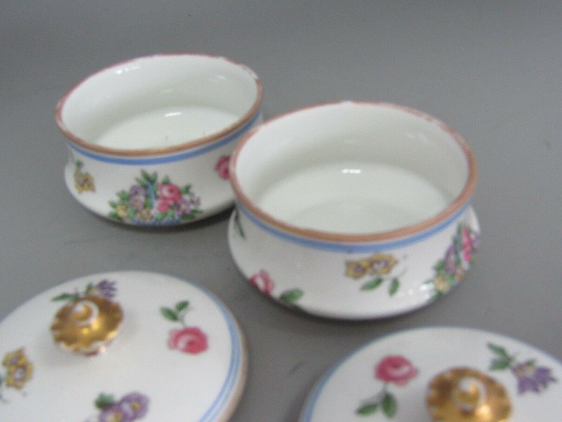 Bernardaud B&Co Limoges Porcelain 6 Pieces Dressing Table Set Blue Flower Basket - Image 9 of 12