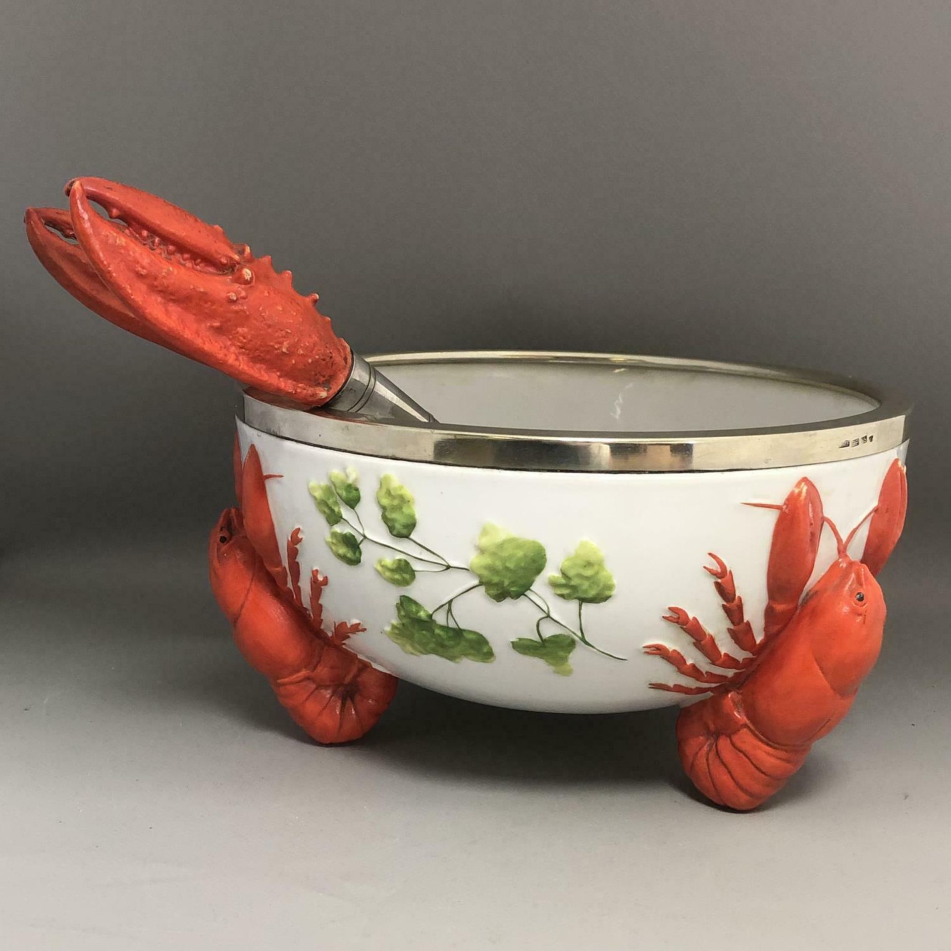 An Art Nouveau / Jugendstil WMF EPNS Rimmed Lobster Bowl with Claw Servers - Image 3 of 8