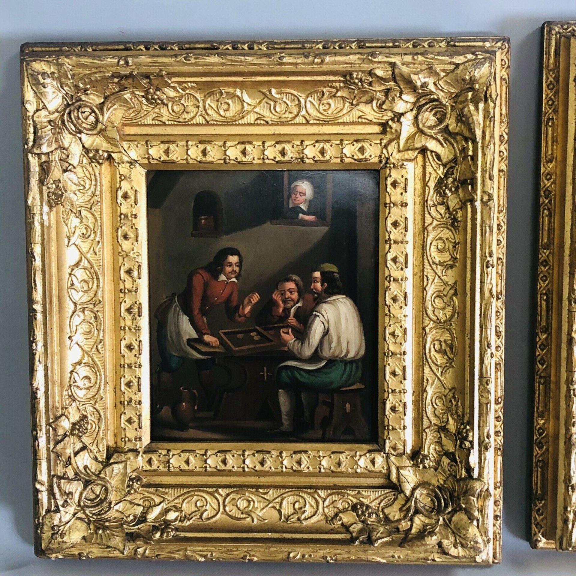 PAIR Antique Dutch Genre Oils on Metal Panel in Original Gilt Frames - 18thC - Image 2 of 13